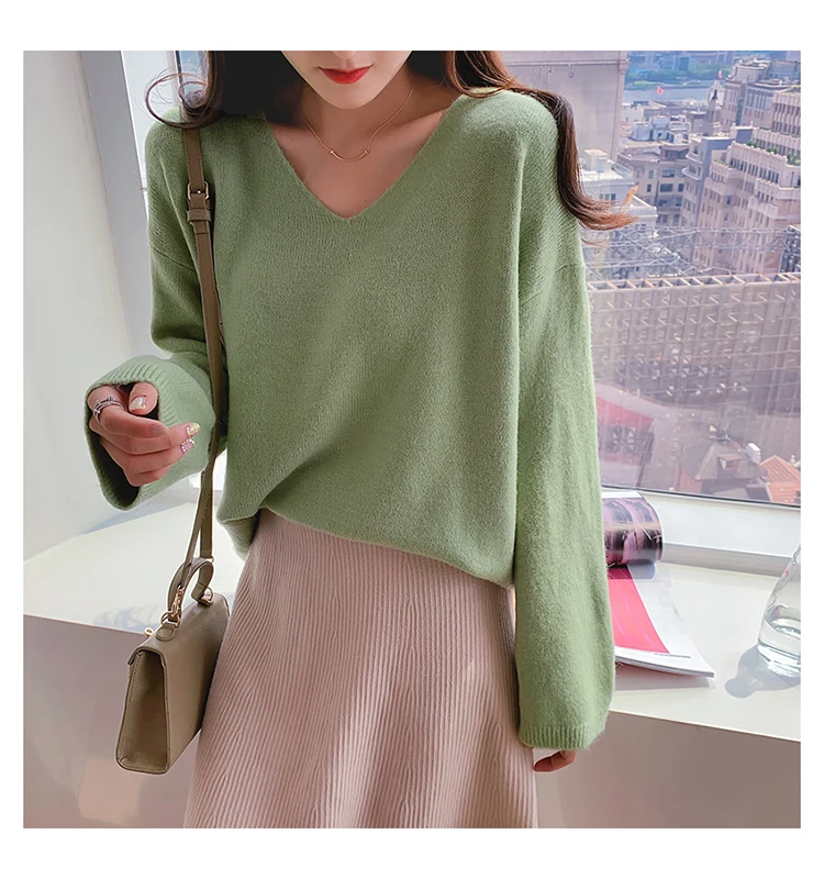 RUGOD Elegant knit sweater women Fashion v neck long sleeve pullover sweaters casual solid mutil color oversized outwear