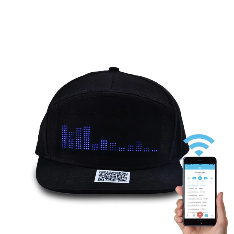 Модные USB Порты и разъёмы Модные светодиодный Кепки телефон Bluetooth APP управления светодиодный Дисплей слова USB шляпа для вечерние Клубные