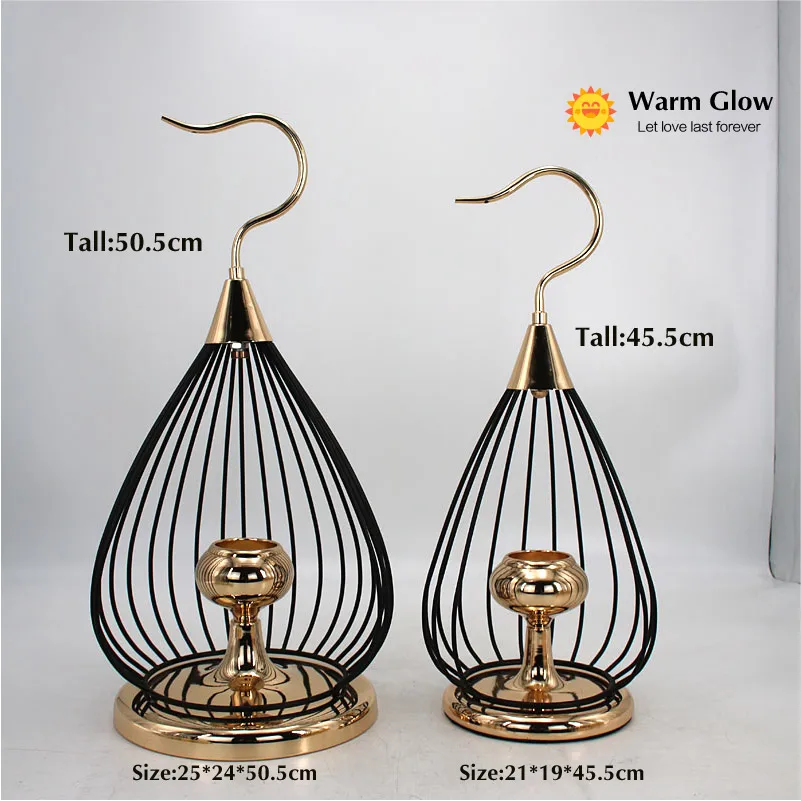 Tall 45.5cm 2 Sizes Black Morden Metal Hollow Out Metal Iron Candle Holder Cage Articles Candlestick Hanging Lantern Home Decor Gifts - Color: Tall 45.5cm