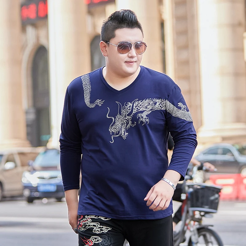 Новинка 8XL 7XL 6XL Мужская футболка с v-образным вырезом и длинным рукавом молодежная мода майка большого размера футболка для мужчин подарок на день рождения отца черный синий