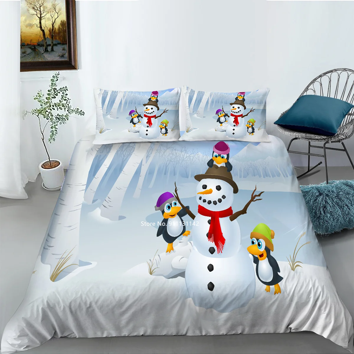 Creative Cartoon Christmas Pattern Bedding Set 3D Digital Printed Down Duvet Cover Pillowcase Multi-size Bedroom Home Textile