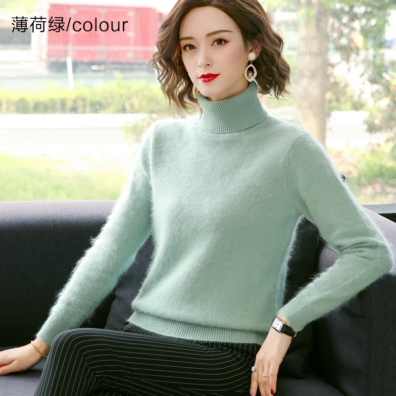 Autumn Winter 100% Mink Cashmere Sweater Women Knitwear Pullover Thick Warm Solid Color Plus Size Base  High Lapel Clothing Tops 6