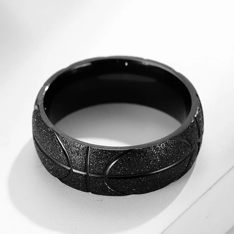 New Fashion Simple Men's Basketball Logo Matte Stainless Steel Ring Hip Hop Christmas Jewelry Gift Rings Accessories Wholesale 5