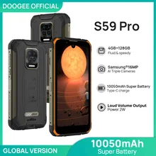 DOOGEE S59 Pro smartphone 10050mAh Super bateria IP68 IP69K 4 + 128GB NFC wytrzymały inteligentny telefon 2W głośnik głośnikowy tanie tanio Niewymienna inny CN (pochodzenie) Android Zamontowane z boku Rozpoznawania linii papilarnych Rozpoznawanie twarzy 16MP 10000