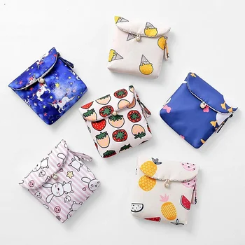 

1 PC Sanitary Bag Lovely Cartoon Linen Storage Bag For Sanitary Towel Tampon Women Girls Portable Small Bag Dropship