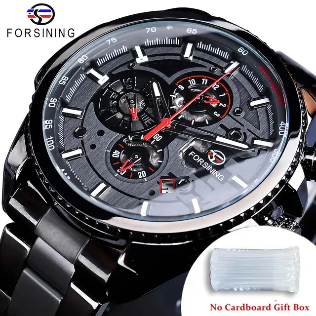 Forsining Waterproof Men's Automatic Watch Calendar Luxury Military Watches Sport Style Luminous Clock Black Free Ship to Brazil GMT1137-4 no box