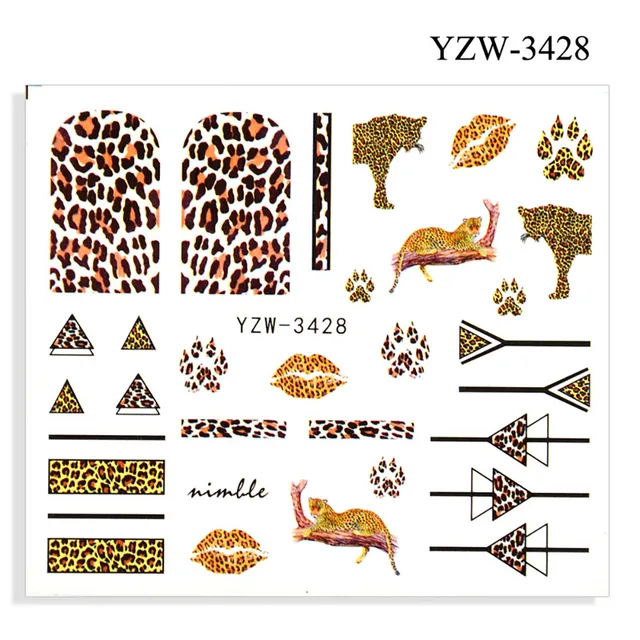 Colorful Face Flower Stickers Nail Stickers Transfer Nails Water Decal Nail Decals Leaf Sticker Series Watermark Nails Geometric YZW-3428