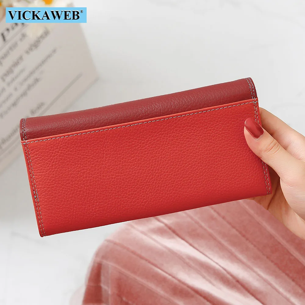 Goede Vickaweb Vrouwen Portemonnee Vrouwelijke Lange Patchwork Lederen Geld Portemonnee Dames Mode Portefeuilles Vrouw Hasp   Rits Portemonnees