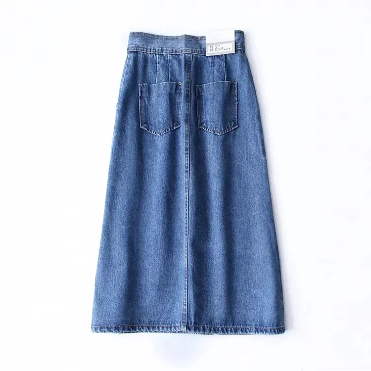 

0242-0218 Cowboy Students Medium-length Dress High-waisted Single Breasted Double Pocket Skirt