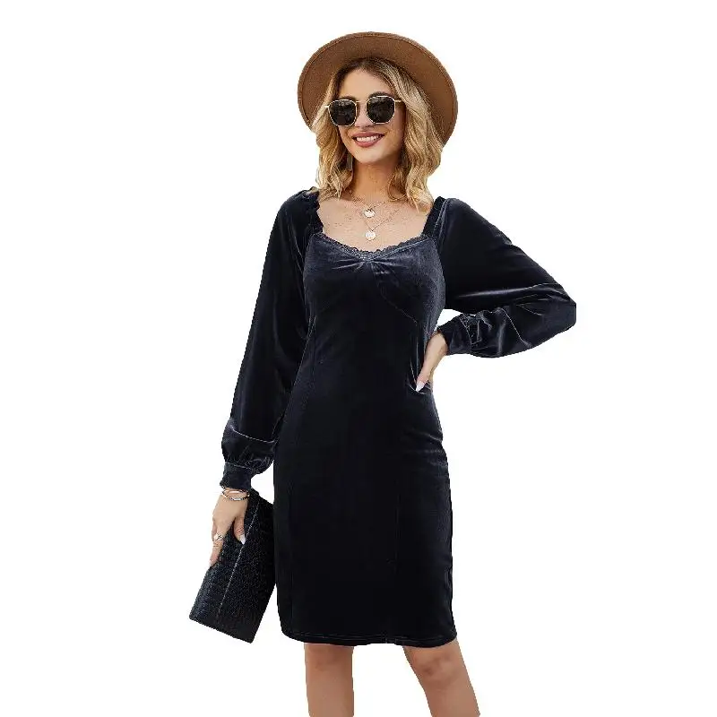

Bikitique Velvet Chest Elegant Dress Long Sleeve Waistband Summer Dress Women Night Club Bodycon Dress Open Back Vestidos