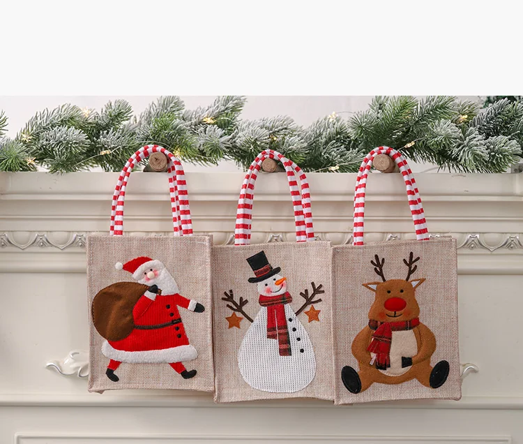 Новинка, носки Санта-Клауса, Подарочный льняной мешок с конфетами, рождественские, вечерние, домашний декор