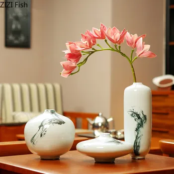 

CREATIVE CHINESE CERAMICS RETRO VASE CRAFTS ORNAMENTS FLOWER ARRANGEMENT MODERN HOME DECORATION ACCESSORIES INK PAINTING