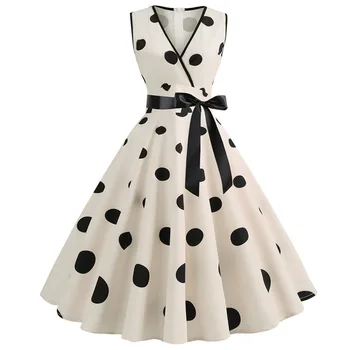 

Women Summer Dresses Robe Audrey Hepburn 50s 60s Rockabilly Polka Dot Bow Pinup Ball Grown Party Dresses Plus Size Vestidos