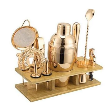 

New 11 Piece Stainless Steel Bartender Kit with Bamboo Stand Professional Martini Cocktail Shaker Set Home Bar Tools