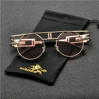 Круглые солнцезащитные очки унисекс Женские панк красные желтые линзы оправа из сплава Ретро Винтажные Солнцезащитные очки мужские хип-хоп очки для выпускного NX - Цвет линз: pink