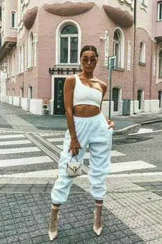 

Sports Long Pants Women High Waist Casual Sweatpants Tracksuit Jogger Dance Harem Pants Solid Color Elastic Baggy Trousers