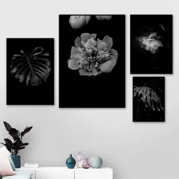 

Abstract Nordic Black and White Flower Plant Poster Canvas Art Print Wall Pictures for Living Room No Frame