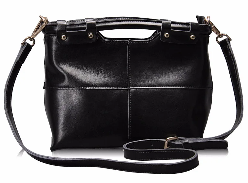 Gradosoo Oil Wax Leather Handbag Patchwork Shoulder Bags For Women Messenger Bag Top-handle Bags Female Brand Luxury Bags HMB648 - Цвет: Черный