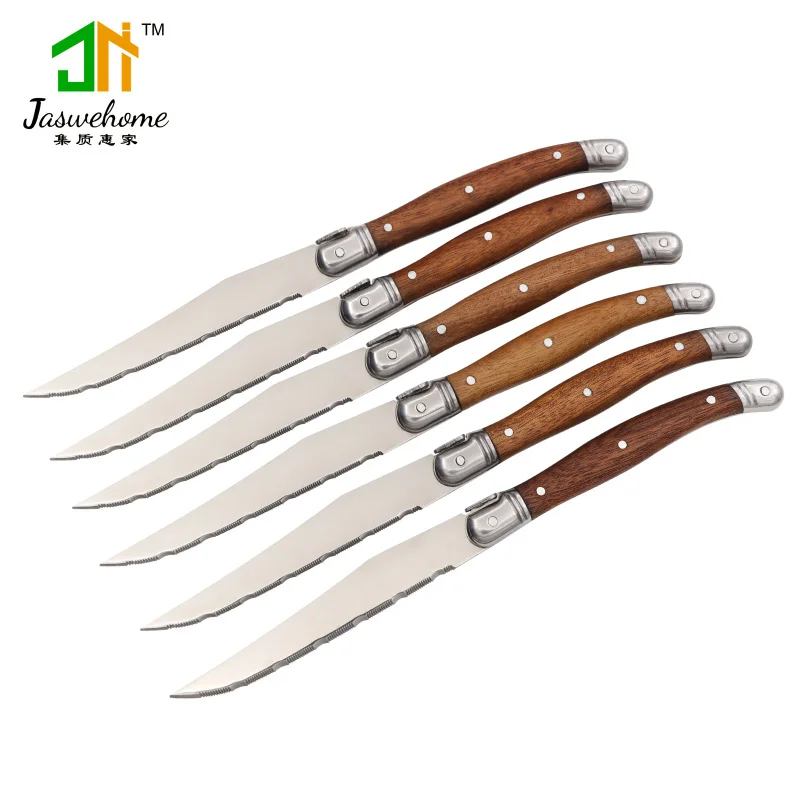 Jaswehome Set Of 6 Stainless Steel Steak Knife Dinner Tablewares Steak Knives With Solid Wood Handle Laguiole Cutlery Knife Set