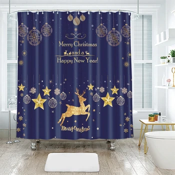 

3D Christmas Shower Curtains Santa Claus and Elk Pattern Waterproof Thickened Bath Curtains for Bathroom Customizable