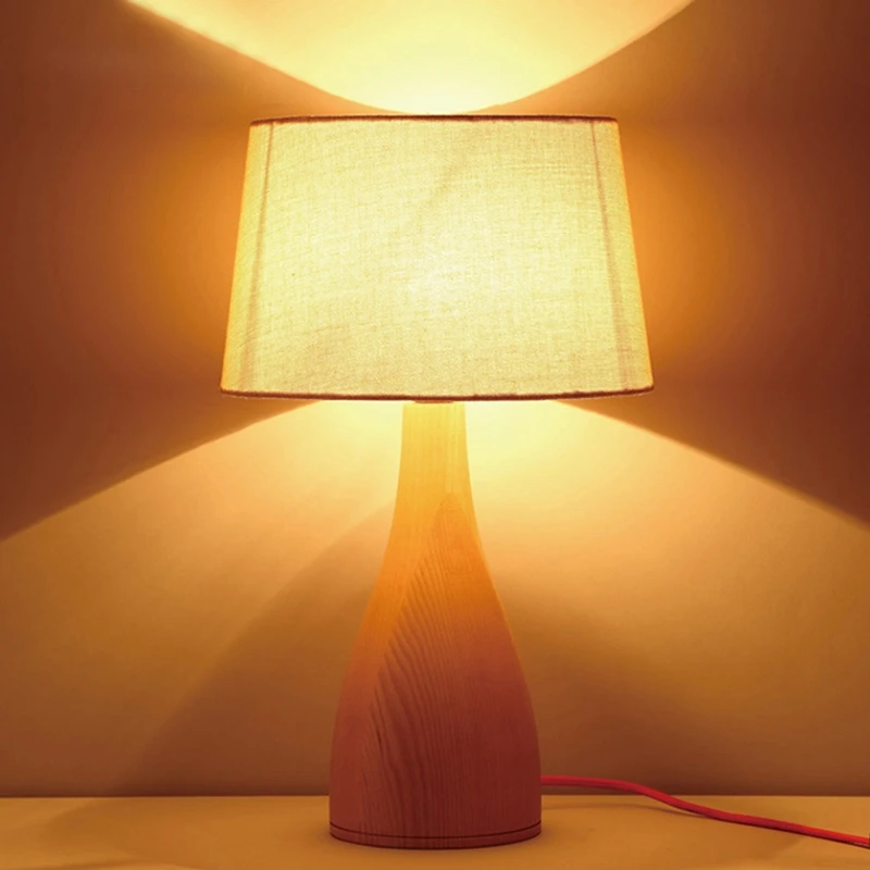 New Decorative All Solid Wood Tablr Lamp For Bedroom bedside Night Light Creative Linen Lampshade Indoor Lighting