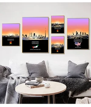

Dresden Dubai Dusseldorf Hamburg Houston Kansas Kuala Lumpur city skyline at sunset Art Poster Canvas Painting Home Decor