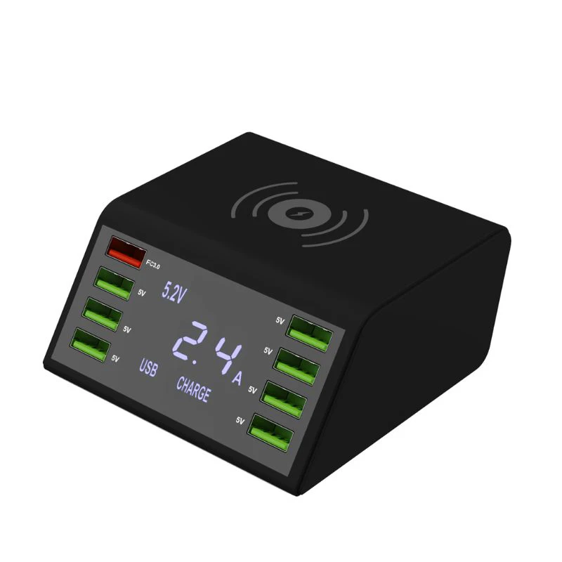 

USB Quick Charger 60W 8-Port LED Display Fast Charge 3.0 Fast Charger Desktop 10W Wireless Charger Station USB Charging Station