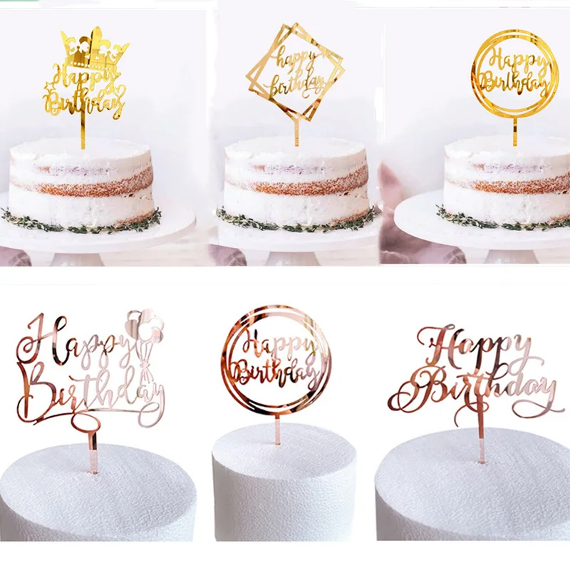 ins Kids balloon Happy Birthday Cake Topper Rose Gold Crown Acrylic For Baby shower party Decorations | Дом и сад