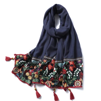 Women Cotton Embroidered Lace Scarf Shawl