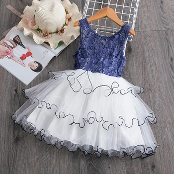 

New arrive Summer Girls Lace Cake Dress Kids Sleeveless Floral Mesh Wedding Dresses Children Clothing For Baby Girls