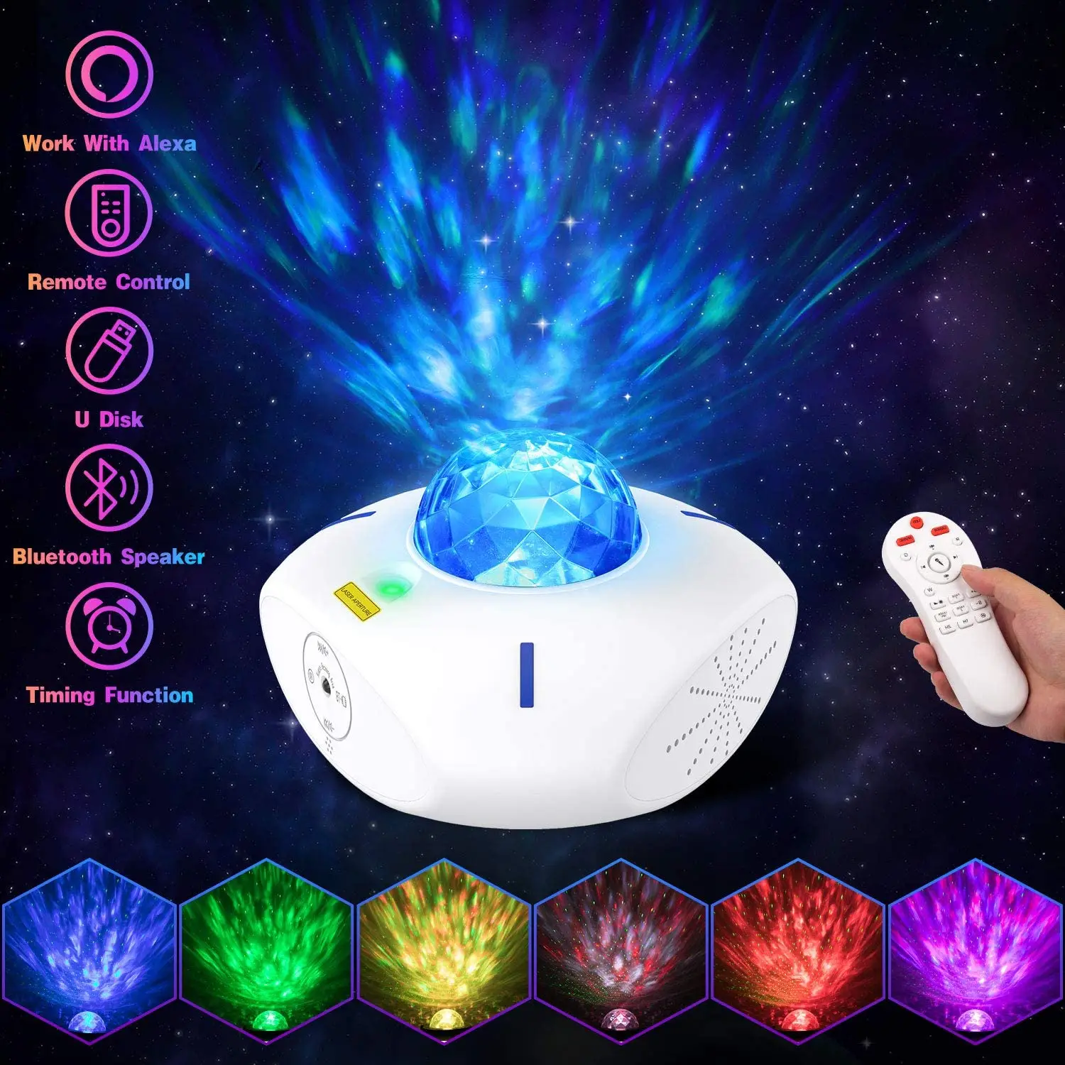 

Colorful USB LED Star Night Light Bluetooth Voice Control UFO LED Galaxy Projector Ocean Wave Projection Lamp Christmas Gifts