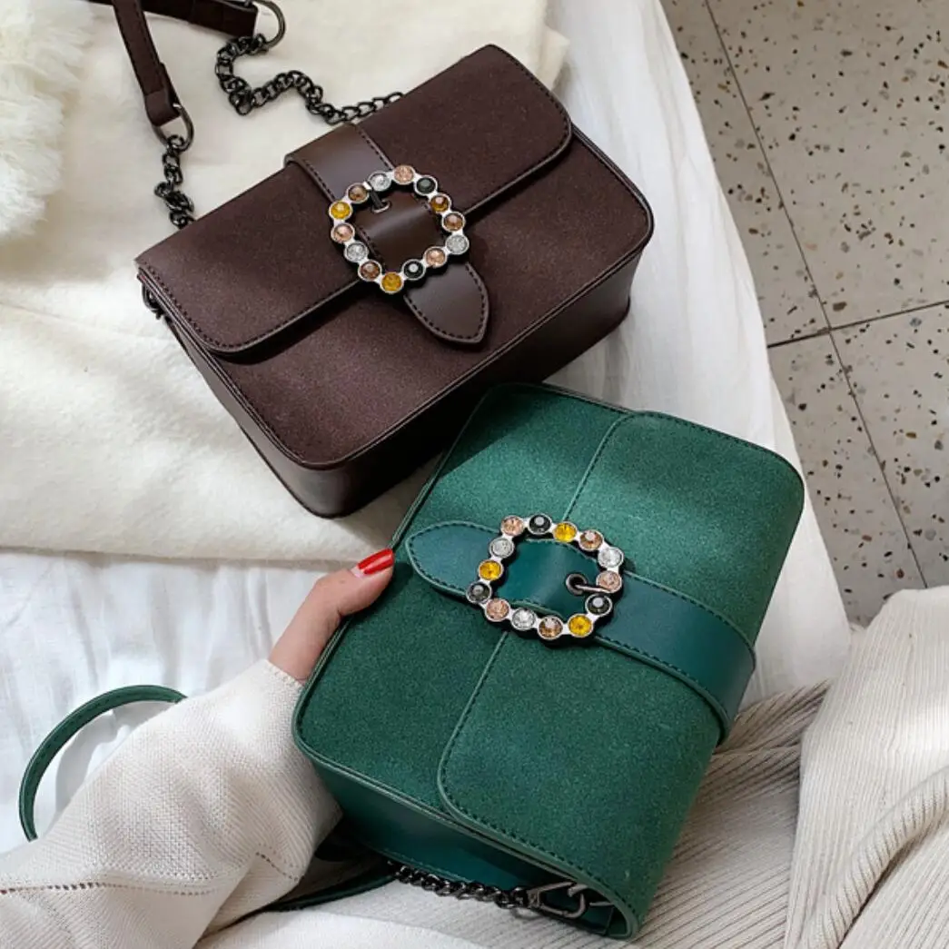 

Vintage Fashion Square Bag 2019 New Quality Matte PU Leather Women's Designer Handbag Diamond Lock Chain Shoulder Messenger Bag