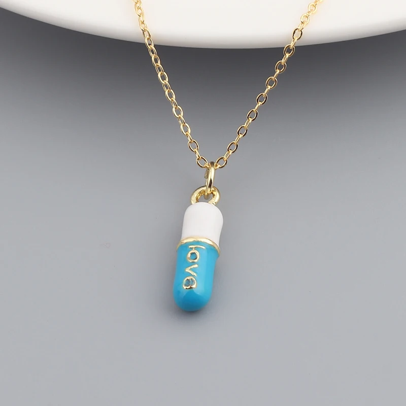 2021 New Summer Fashion Jewelry Simple Geometric Pill Charm Candy Neon Enamel Colorful Necklace For Girl 