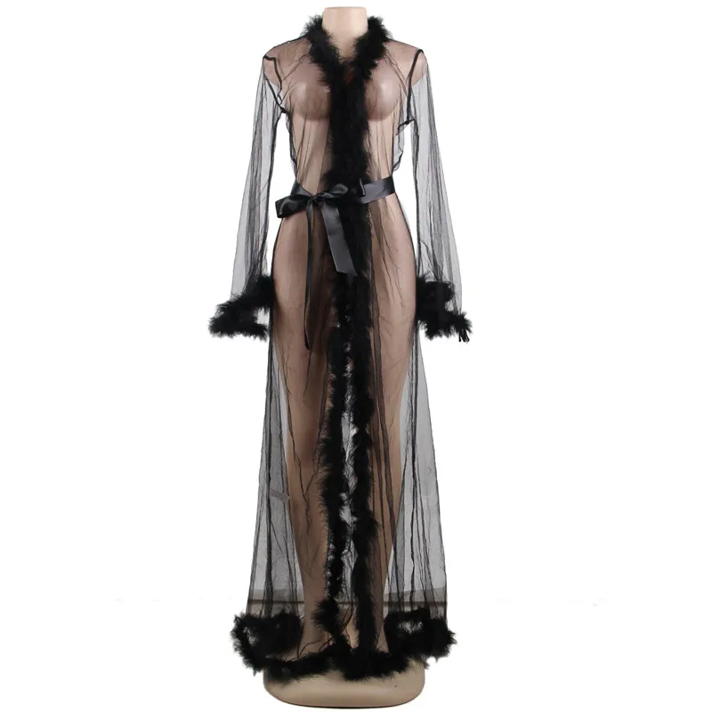 black lingerie Ohyeahlover Women See Through Sheer Sleepwear Queen Hollow Out Hot Babydoll With Fur Plus Size Ropa Interior Sexy Mujer RM80759 - Цвет: black lingerie