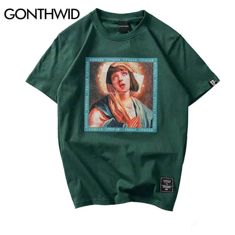 Мужские футболки GONTHWID Virgin Mary повседневные хлопковые в стиле хип хоп с коротким