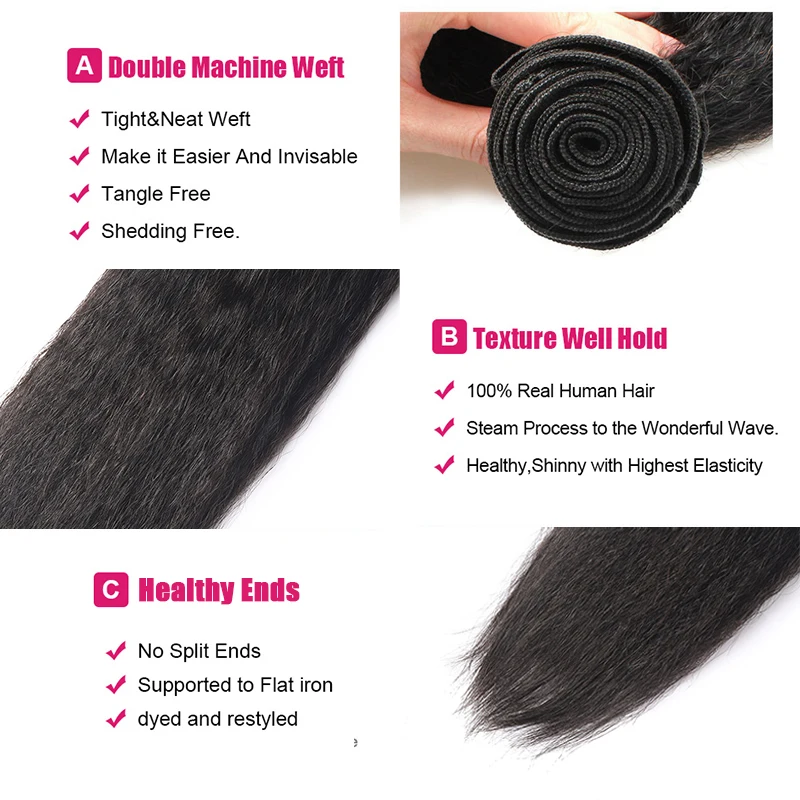 Meetu Kinky Straight Bundles with Closure 4x4 Closure with Bundles 100% Yaki Human Hair Brazilian
