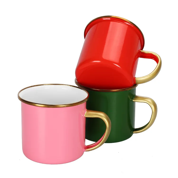 

Advertisement Gift Customization Logo Stainless Steel Enamel Cup Gold Covered Edge fa lang bei Colorful Coloured Glaze Coffee Cu