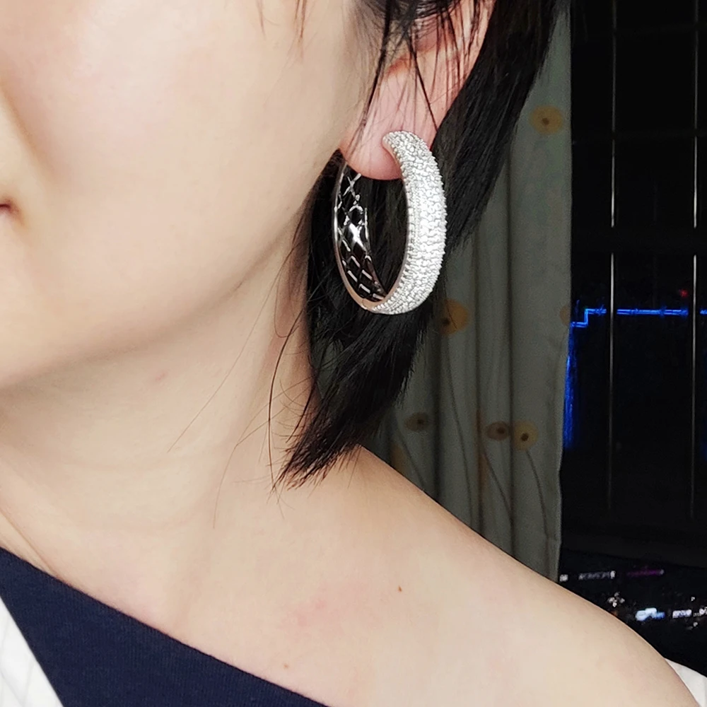

Big Luxury 40mm diameter Hoop earrings jewelry Statement Party jewellery Tiny AAA Cubic zirconia Female large circle Earring