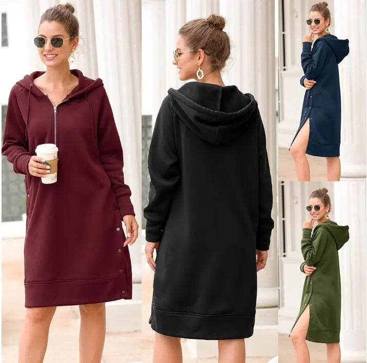 Women Hoodies Sweatshirt Solid Long Sleeve Pullover Autumn Winter Casual Female Fashion Loose Long Hoodie Ladies Hoodied Dress
