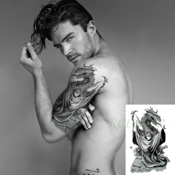 

Waterproof Temporary Tattoo Sticker Dragon Man with Scepter Tattoos Flash Tatoo Fake Tatto Body Art for Men Women