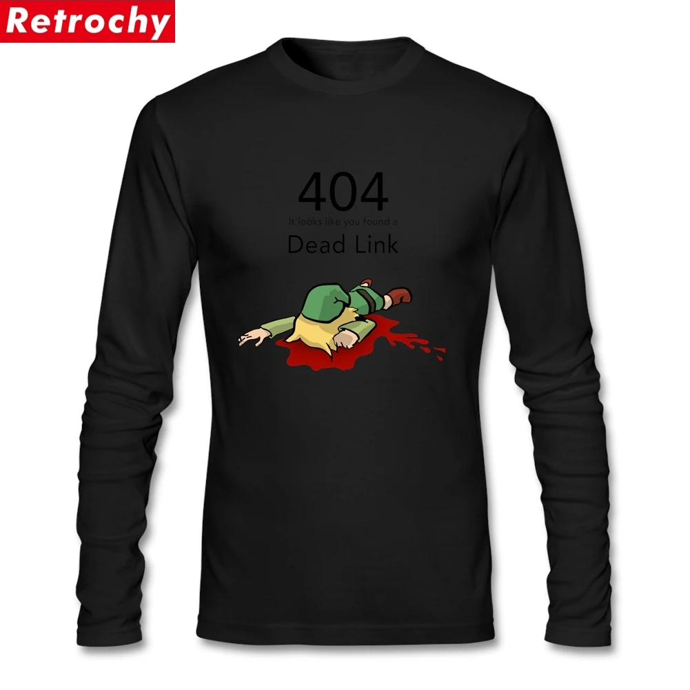 Error 404 Zelda Dead Link Футболка Мужская рок одежда для молодежи с длинным рукавом натуральный хлопок вырез лодочкой