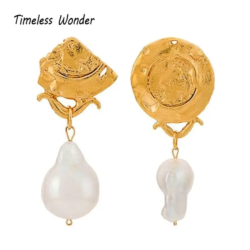 

Timeless Wonder Irregular Baroque Pearl Geo Asymmetric Stud Earrings Women Jewelry Punk Boho Designer Ins Top Rare New Prom 3445