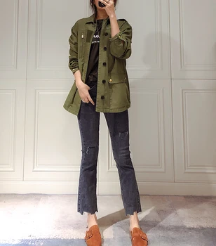 

Women Jacket 2019 Behind The EmbroideredArmy Green Jacket