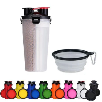 

2 In 1 Portable Pet Folding Water Bottle Outdoor Travel Dog Cat Feeder Cup Bowl Food Container With Folding Silicone Pet Bowl