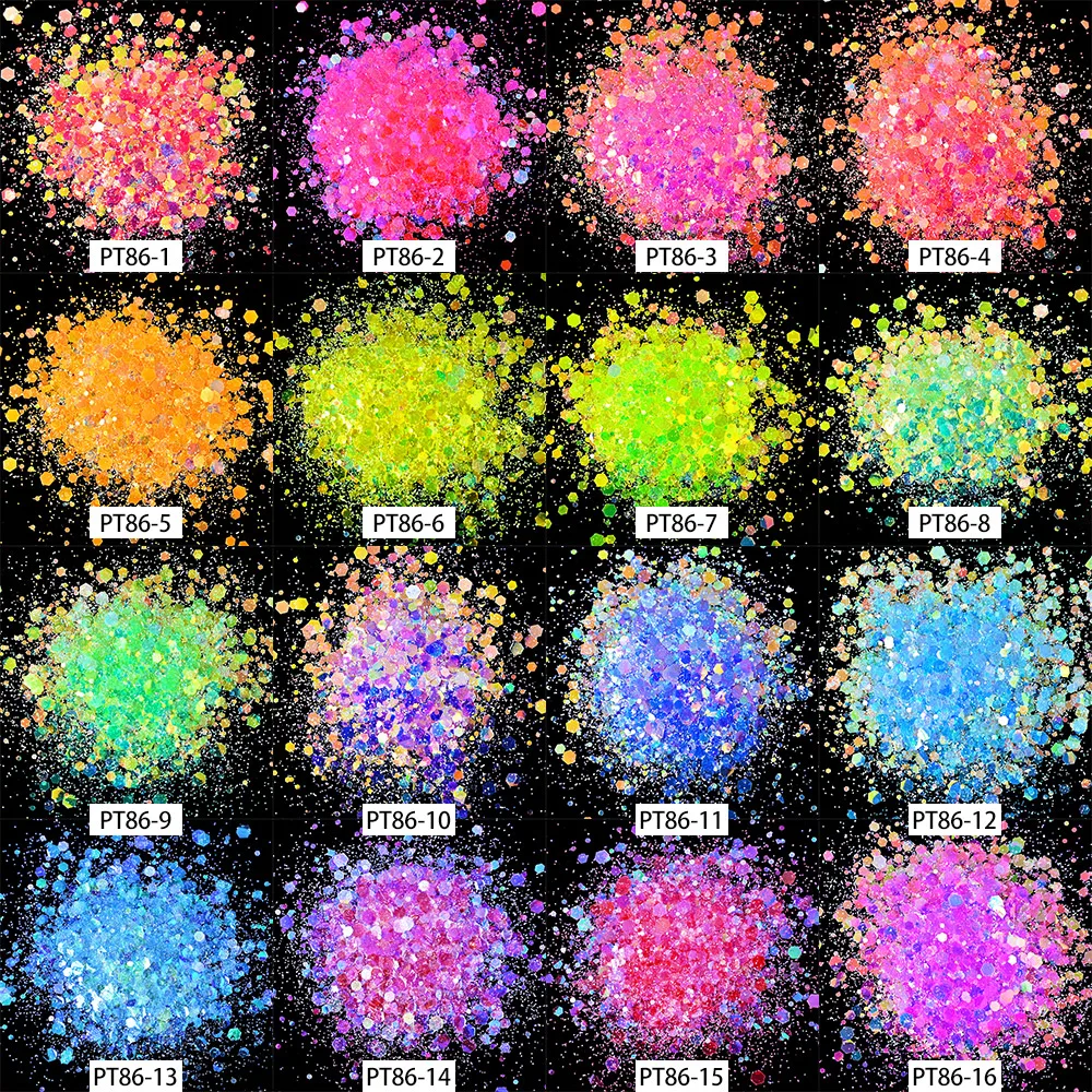 50G/Bag Holographic Mixed Hexagon Shape Chunky Nail Glitter Sequins Sparkly Flakes Slices Manicure Body/Eye/Face Glitter TCF2335