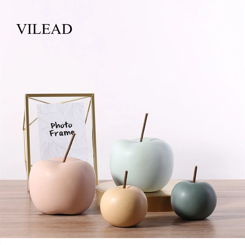 

VILEAD 8cm 12cm Ceramic Apple Figurines Nordic Morandi Modern Living Room Home Soft Decorations Fruit Furnishings Ornament Craft