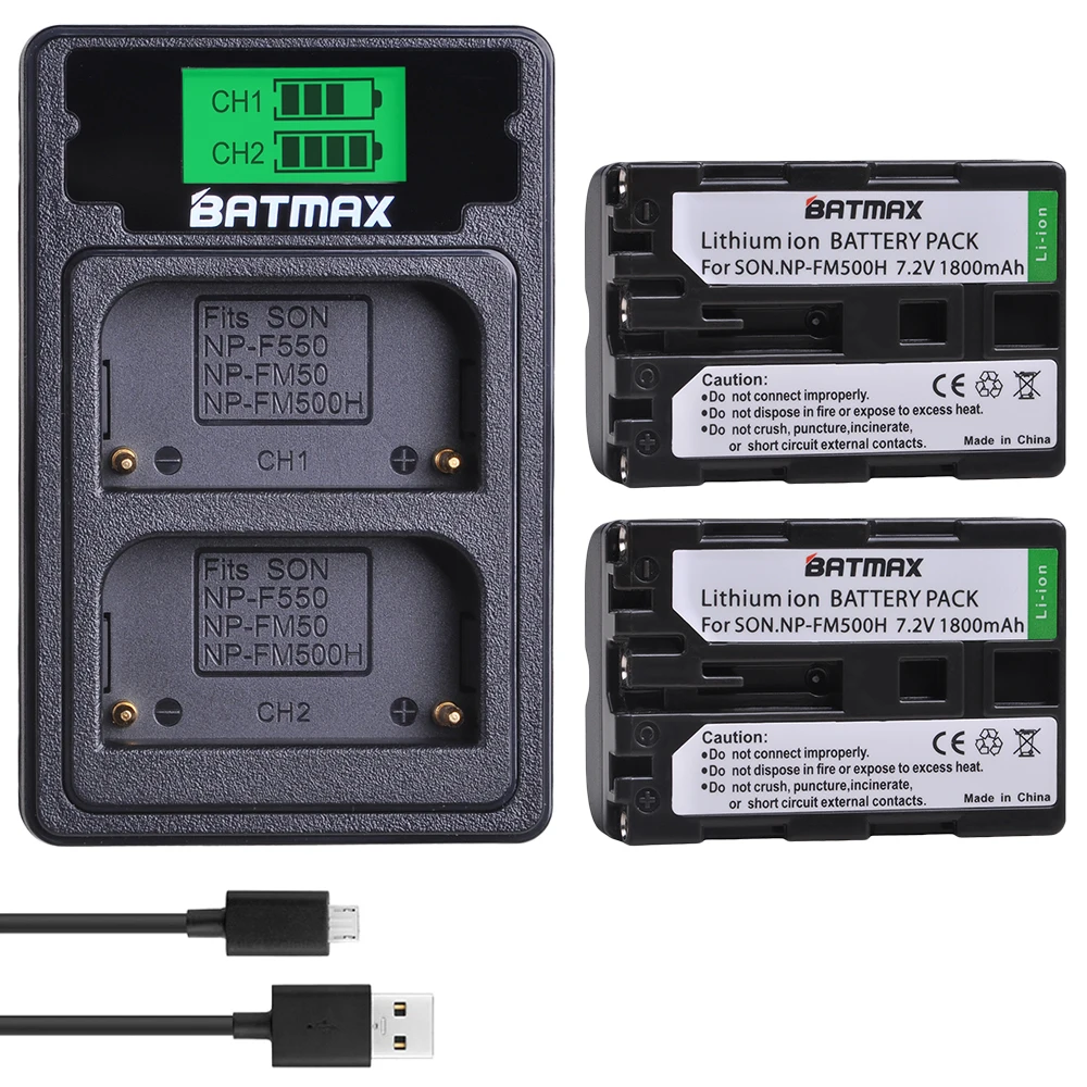 Batmax NP-FM500H np fm500h батарея+ lcd USB двойное зарядное устройство с портом type C для sony A200 A200K A200W A300 A350 A450 a580 - Цвет: 2B with charger