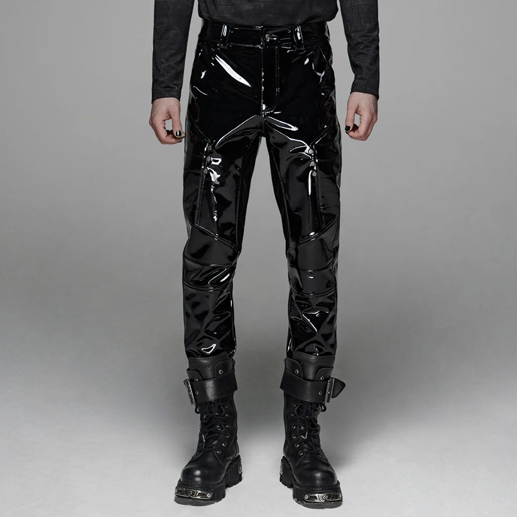 

PUNK RAVE Men's Military Painted Pants Bright Lacquer Long Pant Stage Perform Costume Punk Handsome Street Fashion Men Trousers