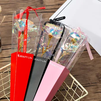 

Colorful Rose Artificial Flower Single Rose Unique Gifts For Girls 24K Gold Foil Rose Color Gold Rose Torch Box Single Rose