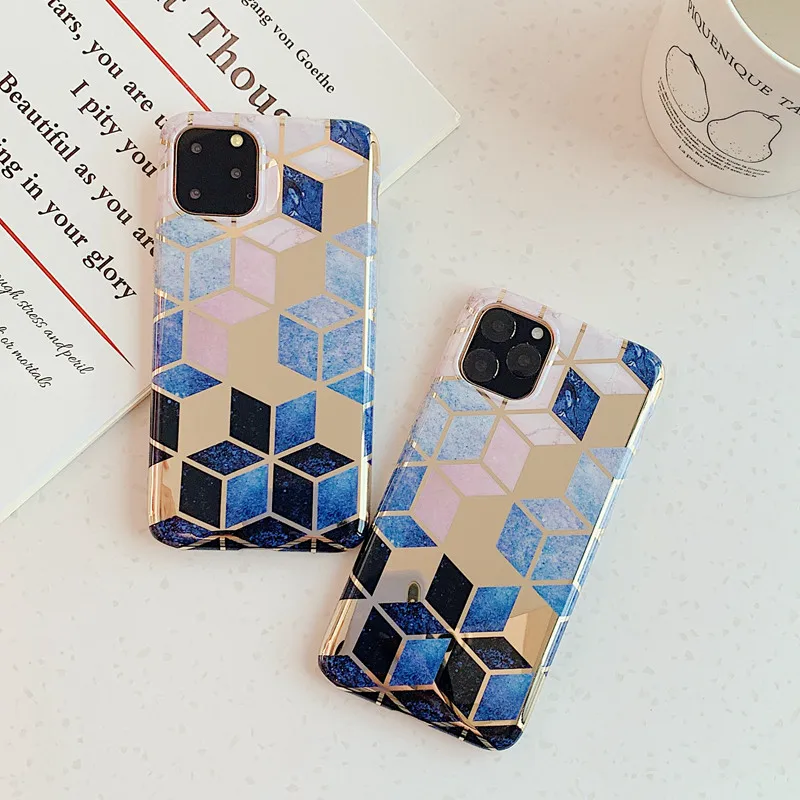 Глянцевый мягкий IMD чехол с геометрическим рисунком для iPhone 11 Pro XS Max X XR 3D стерео